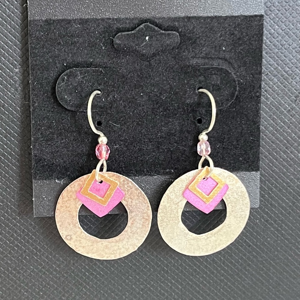Mixed Metal Circle Drop Earrings